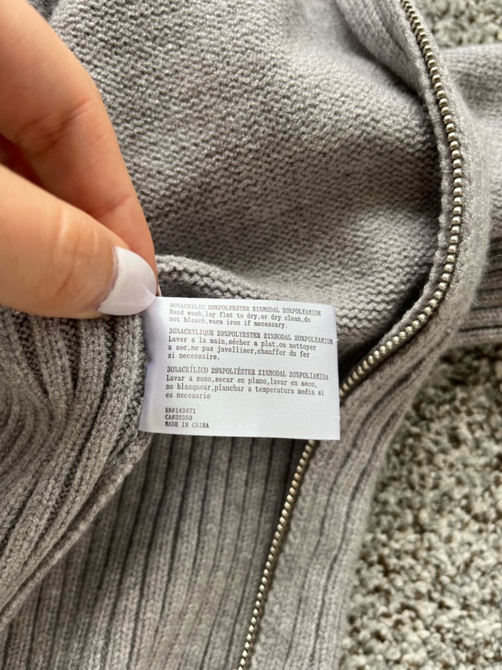Frankie’s Bikinis Heather Gray Zip Front Knit Hoodie - Picture 5 of 6